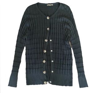 Heather B Ribbed Cardigan Sweater Black L
